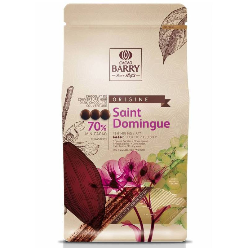 Chocolat de couverture noir Saint Domingue 70% 1kg - Cacao Barry