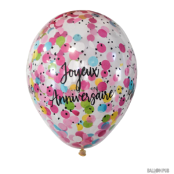 Ballon Joyeux anniversaire + confettis x 6