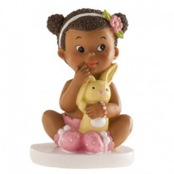 Figurine bébé fille couleur + lapin - Dekora