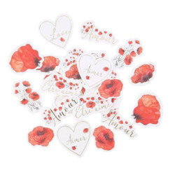 100 Confettis Poppy Love Coquelicot Rouge Aquarelle et Or De 3 à 4,5 cm